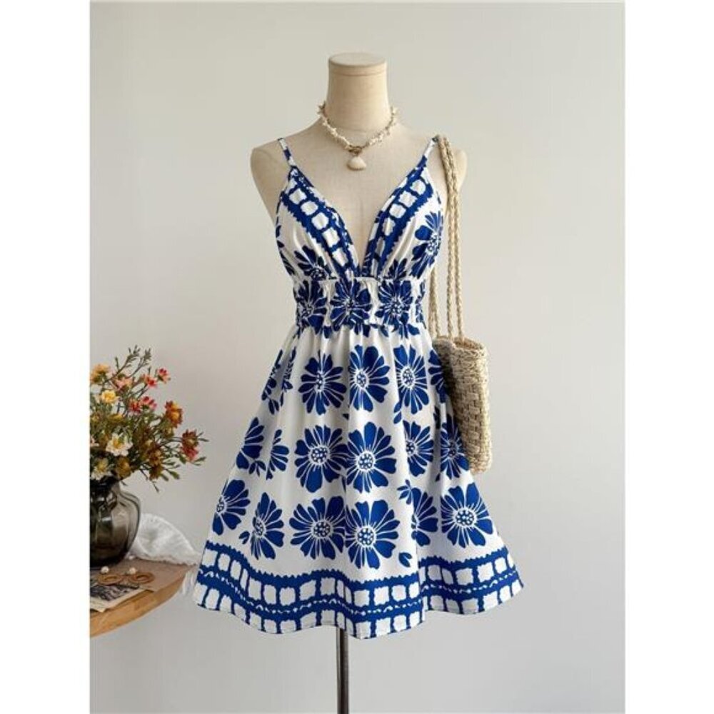 Floral Print V-Neck Mini Dress